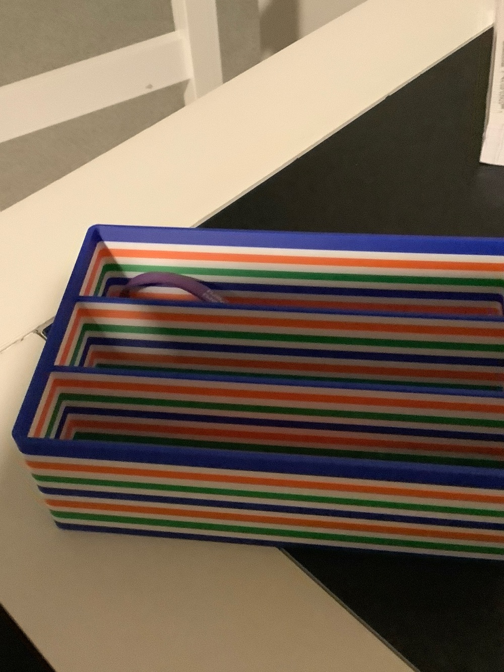 Striped Rectangular Tray in Blue, Green, Orange and White
